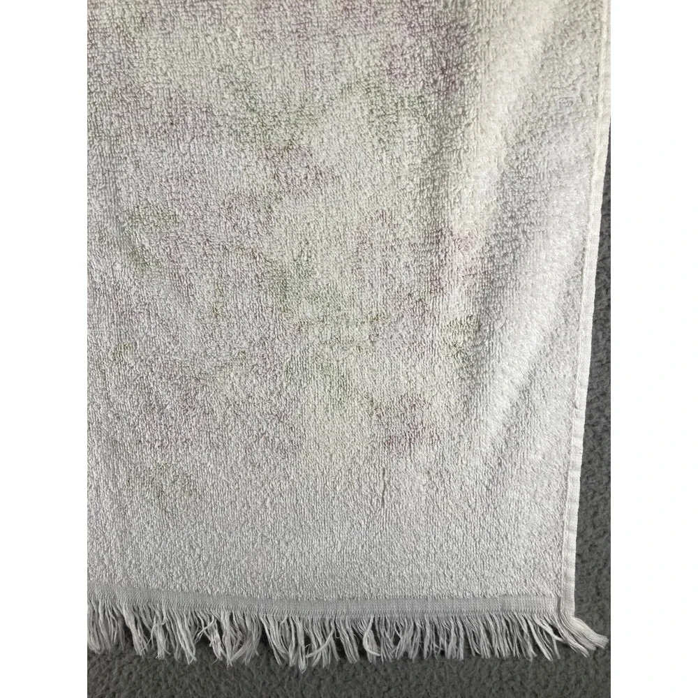 Vintage Cannon Bath‎ Towel White Purple Yellow Floral Fringed 38x21 Inches